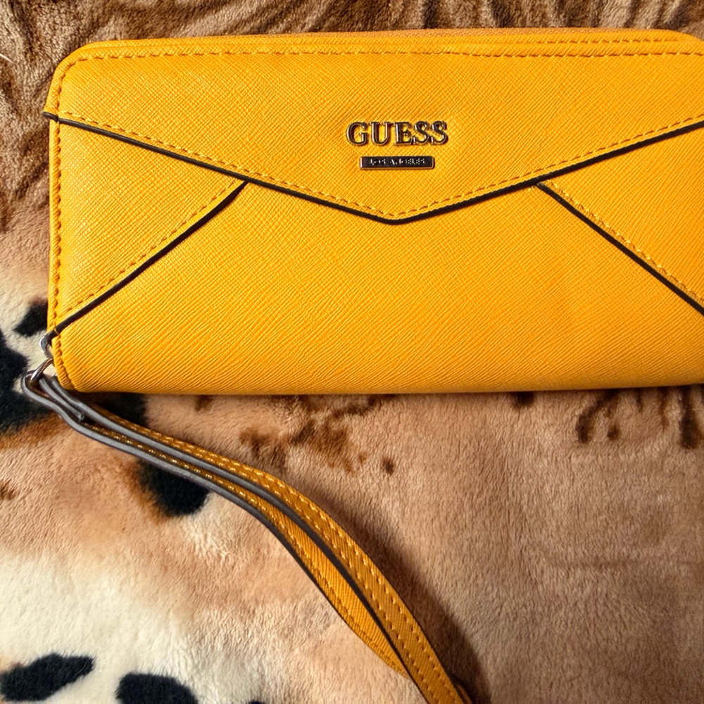 Guess Mustard Wristlet Clutch